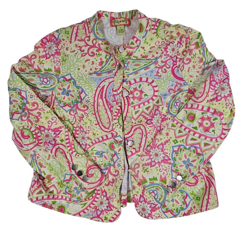 Lilly & Van Womens Paisley Cotton Blend Button-Up Jacket XL Multicolor